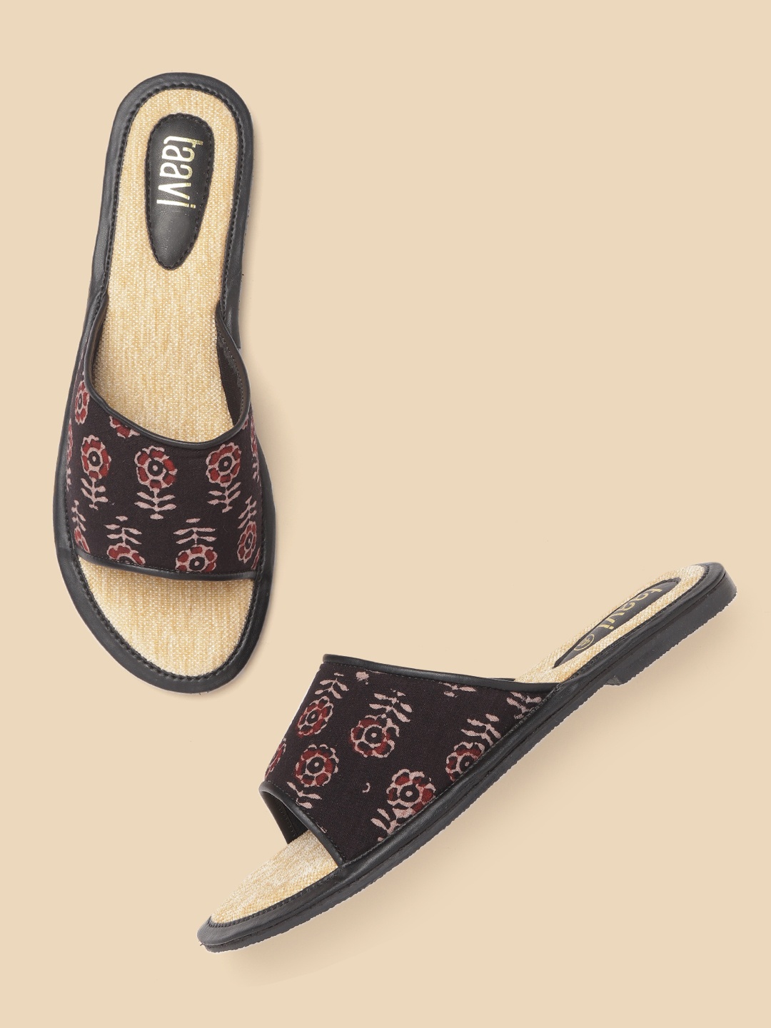 

Taavi Women Coffee Brown & Beige Ethnic Motifs Print Open Toe Flats