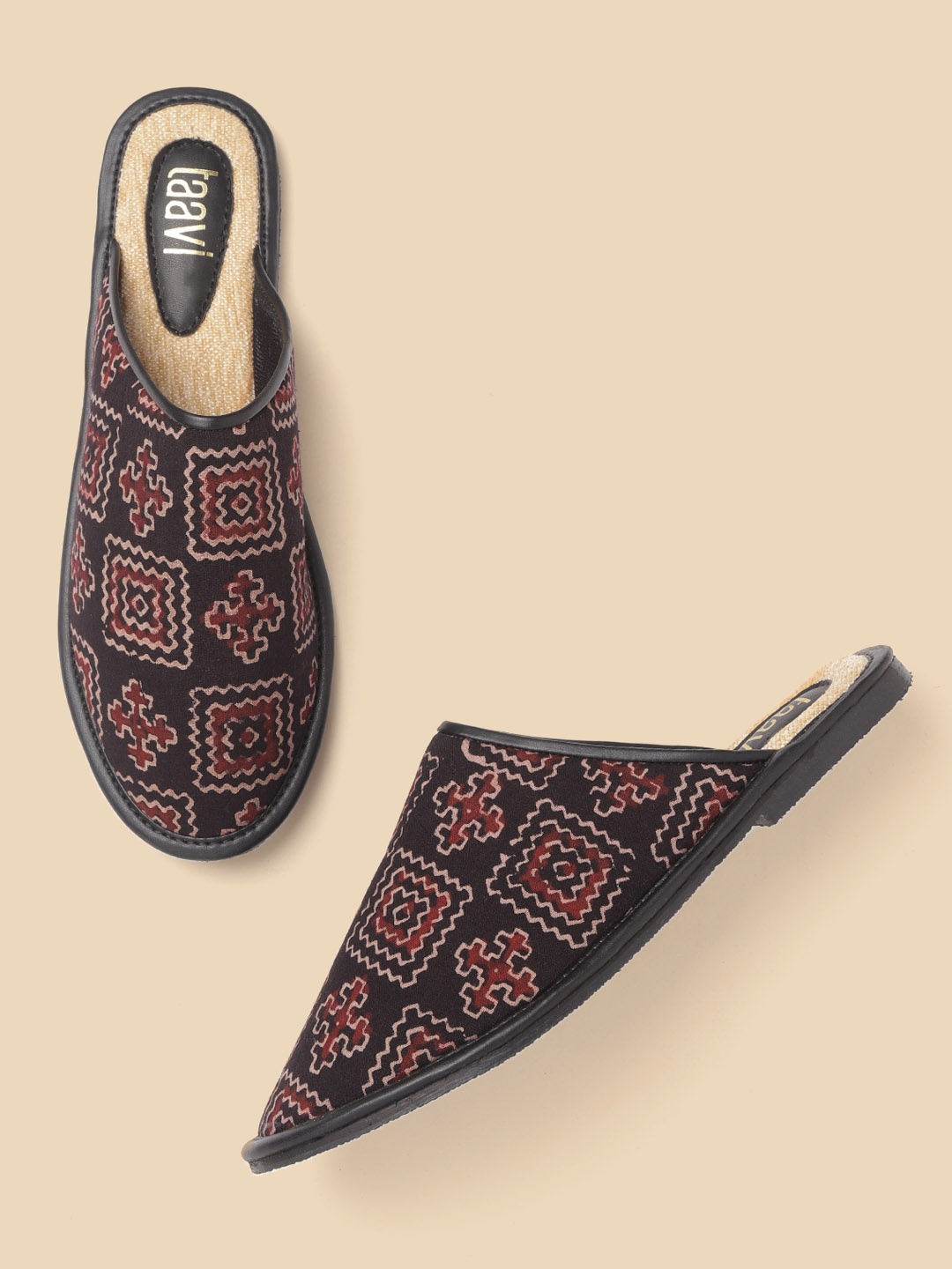 

Taavi Women Coffee Brown & Beige Geometric Print Mules