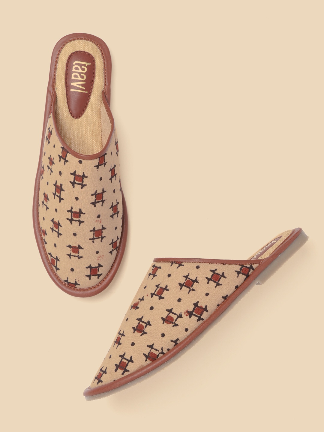 

Taavi Women Beige & Brown Geometric Print Mules