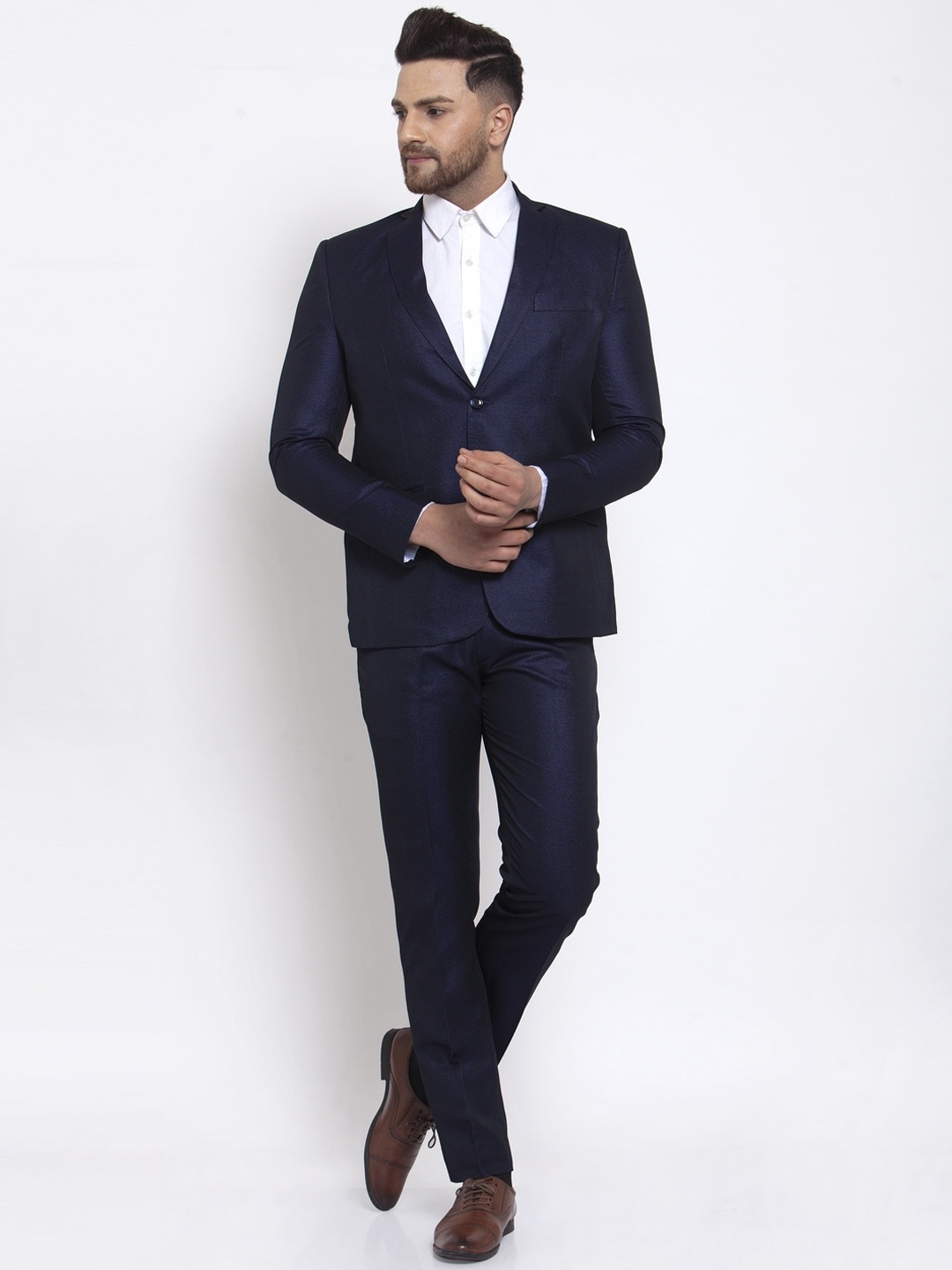 

Wintage Men Navy Blue Solid Regular Fit Single-Breasted 2 Piece Party Suit