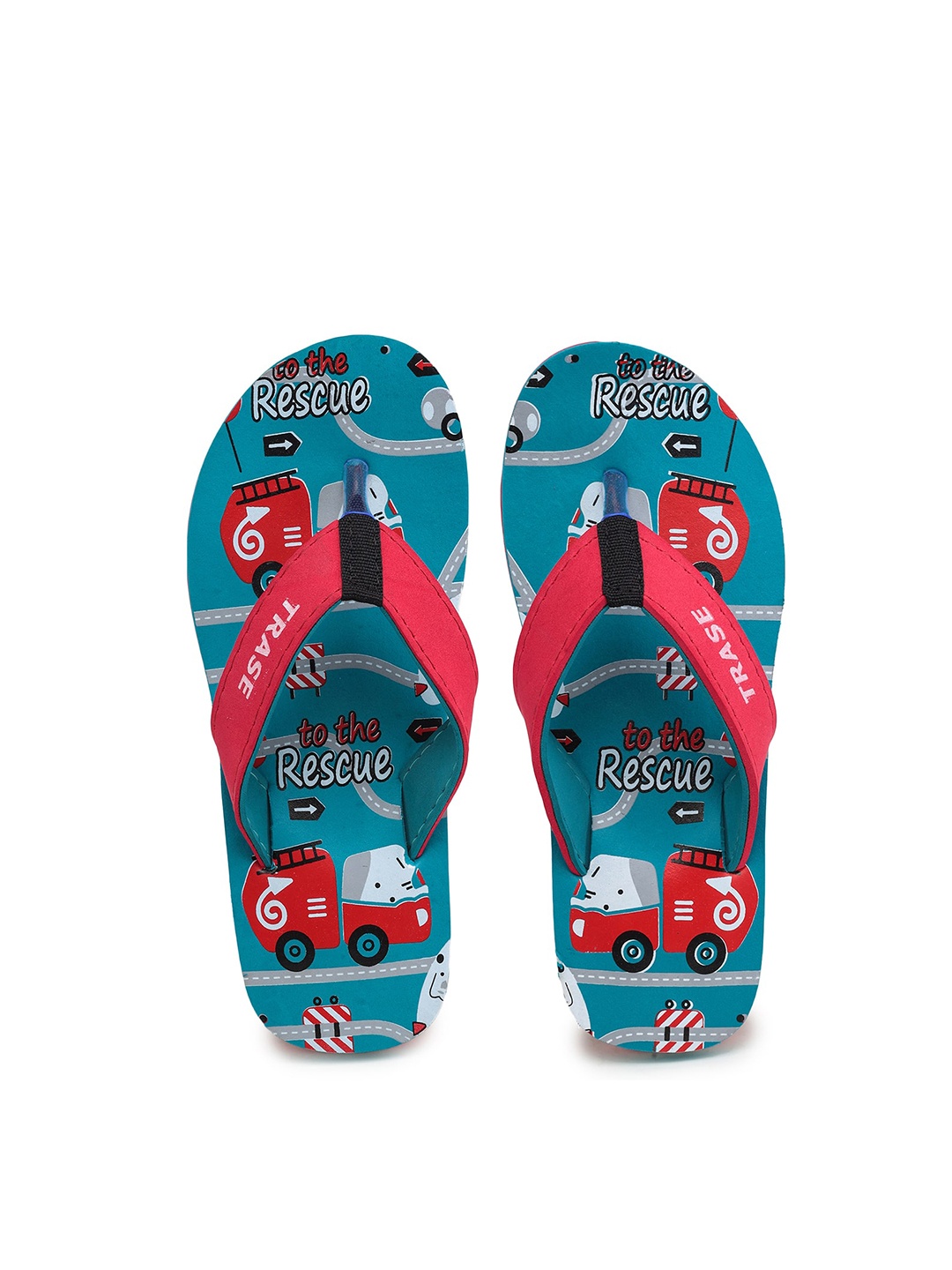 

TRASE Unisex Kids Red & Teal Printed Thong Flip-Flops