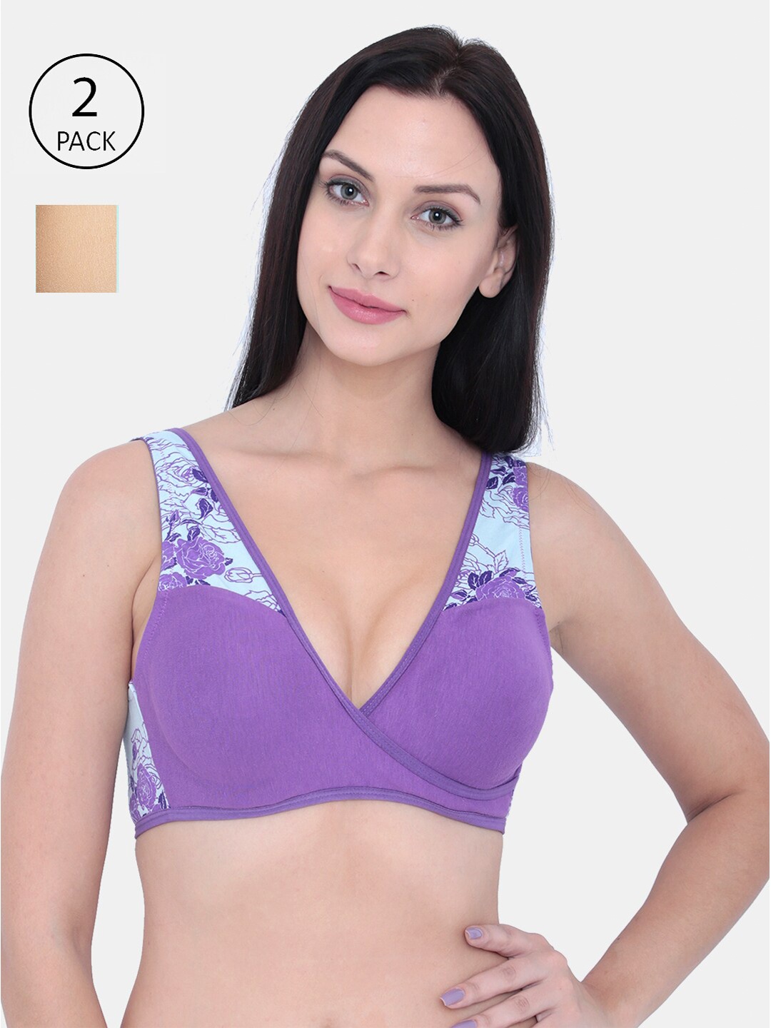 

Inner Sense Pack Of 2 Beige & Purple Printed Non-Wired Non Padded Maternity Bra IMB007B_7F