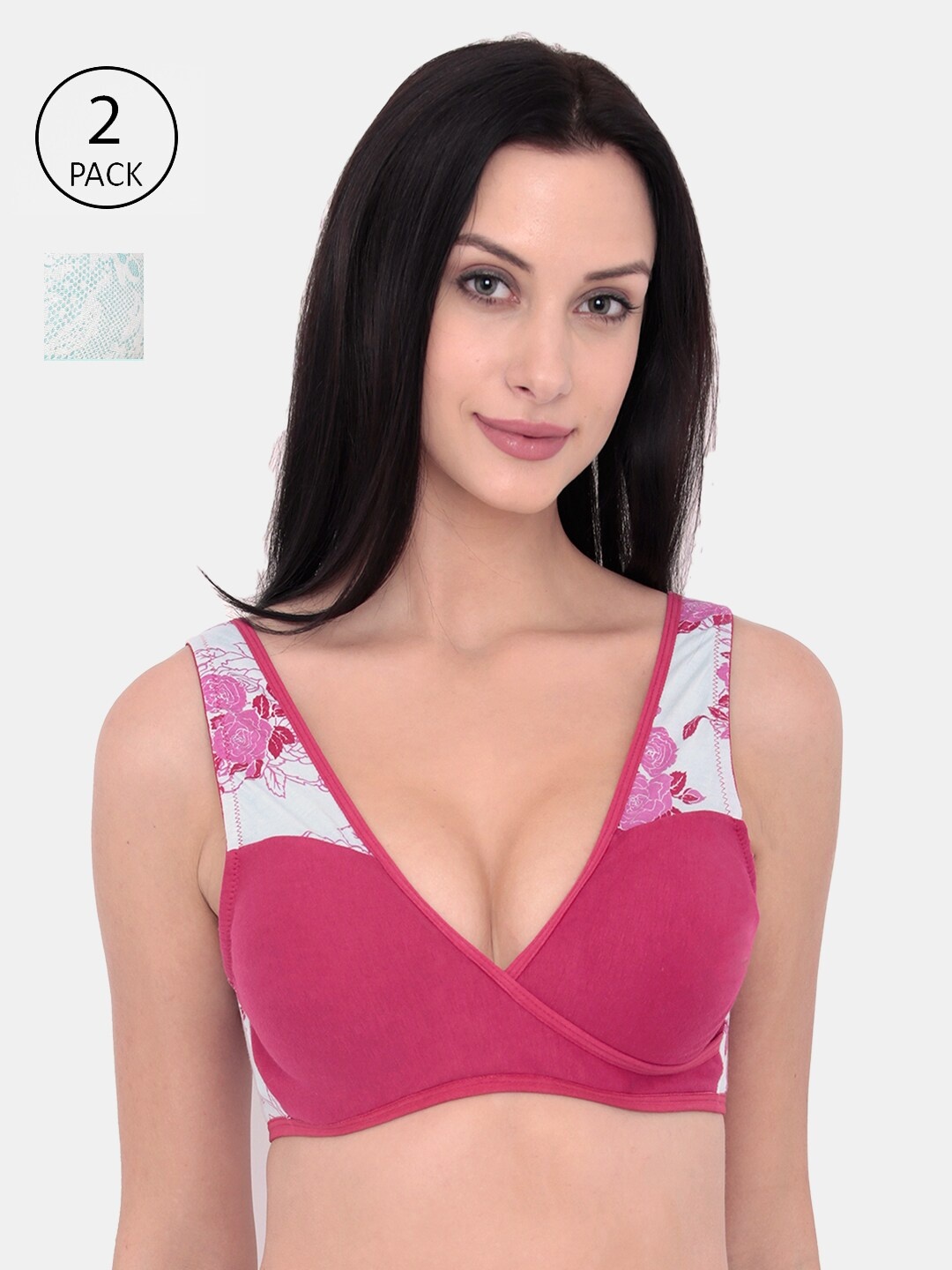 

Inner Sense Multicoloured Pack of 2 Printed Non-Wired Antimicrobial Maternity Sustainable Bra, Multi