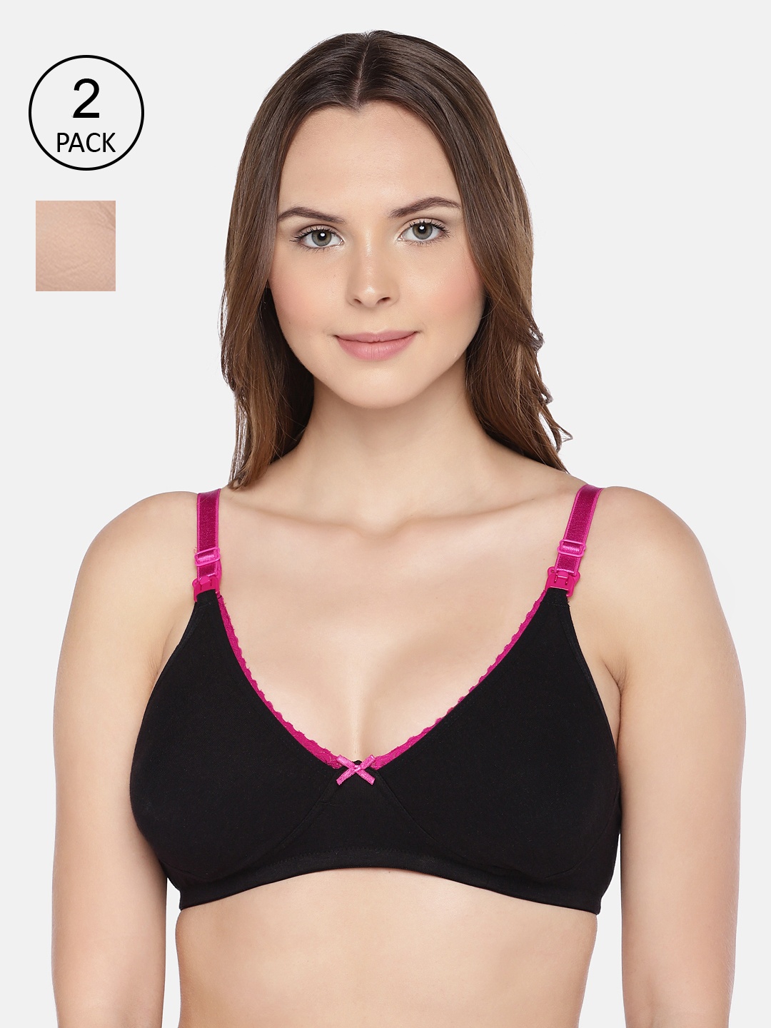 

Inner Sense Cream-Coloured & Black Solid Non-Wired Non Padded Maternity Bra