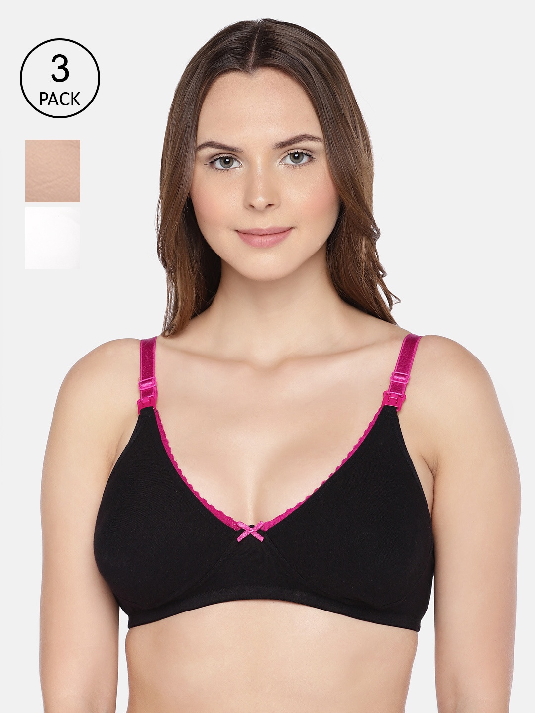 

Inner Sense Set Of 3 Black Organic Antimicrobial Non-Wired Maternity Bras IMB003C_3D_3E