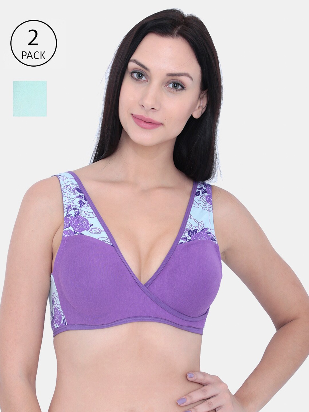 

Inner Sense Blue & Purple Pack of 2 Printed Non-Wired Non Padded Maternity Bra IMB007B_7C