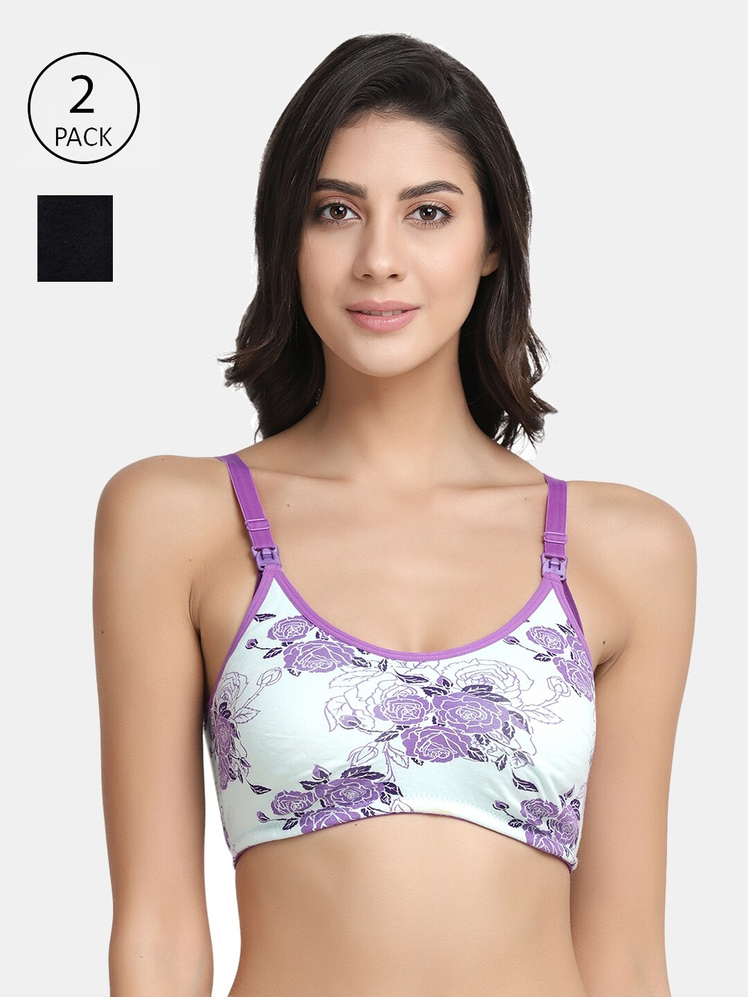 

Inner Sense Black & White Solid Non-Wired Non Padded Set of 2 Maternity Bra