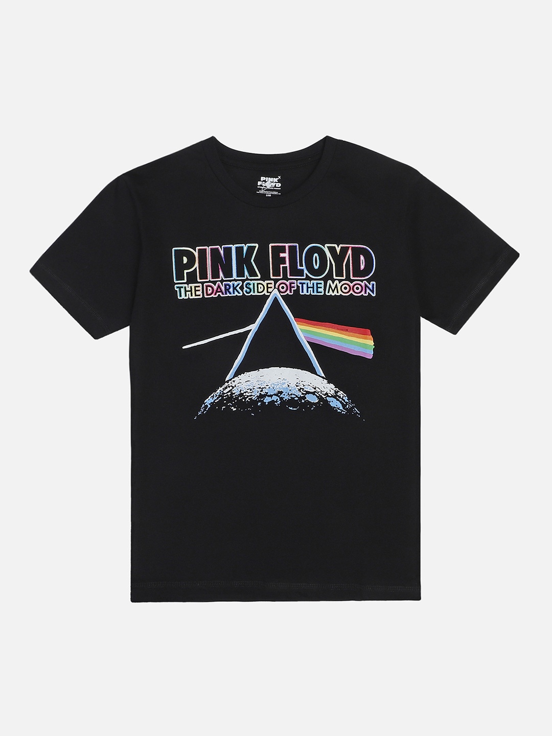 

Kids Ville Boys Black Pink Floyd Printed Round Neck Cotton Pure Cotton T-shirt