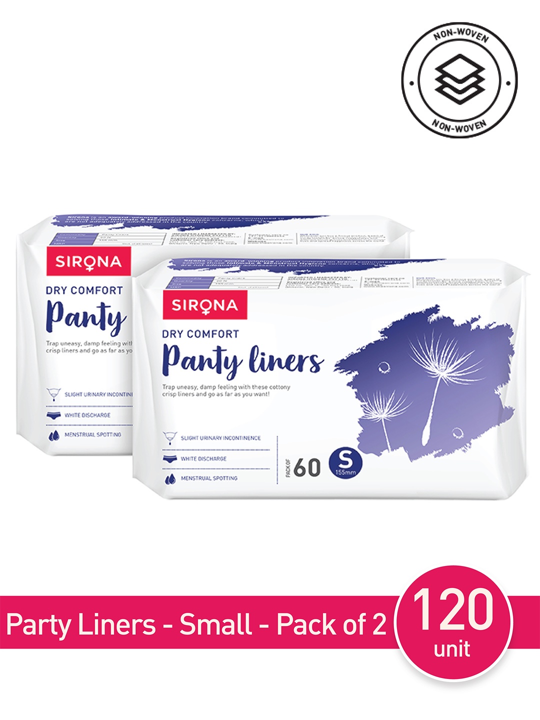 

Sirona Pack Of 2 Ultra-Thin Premium Small Panty Liners, White