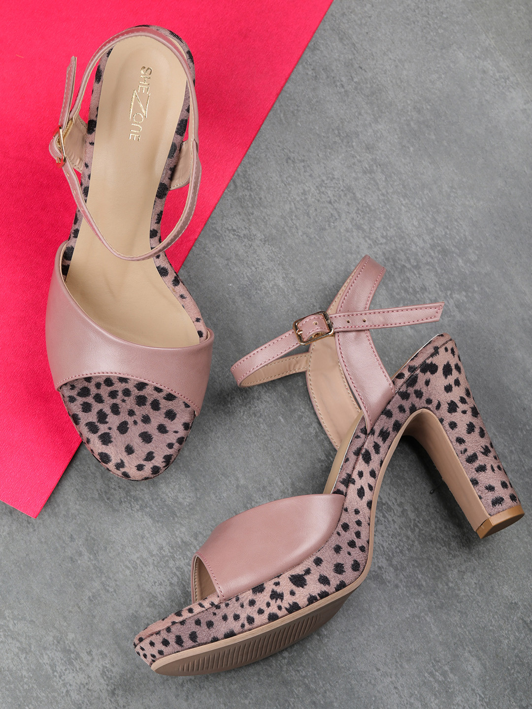 

Shezone Women Peach-Coloured Printed Block Heels