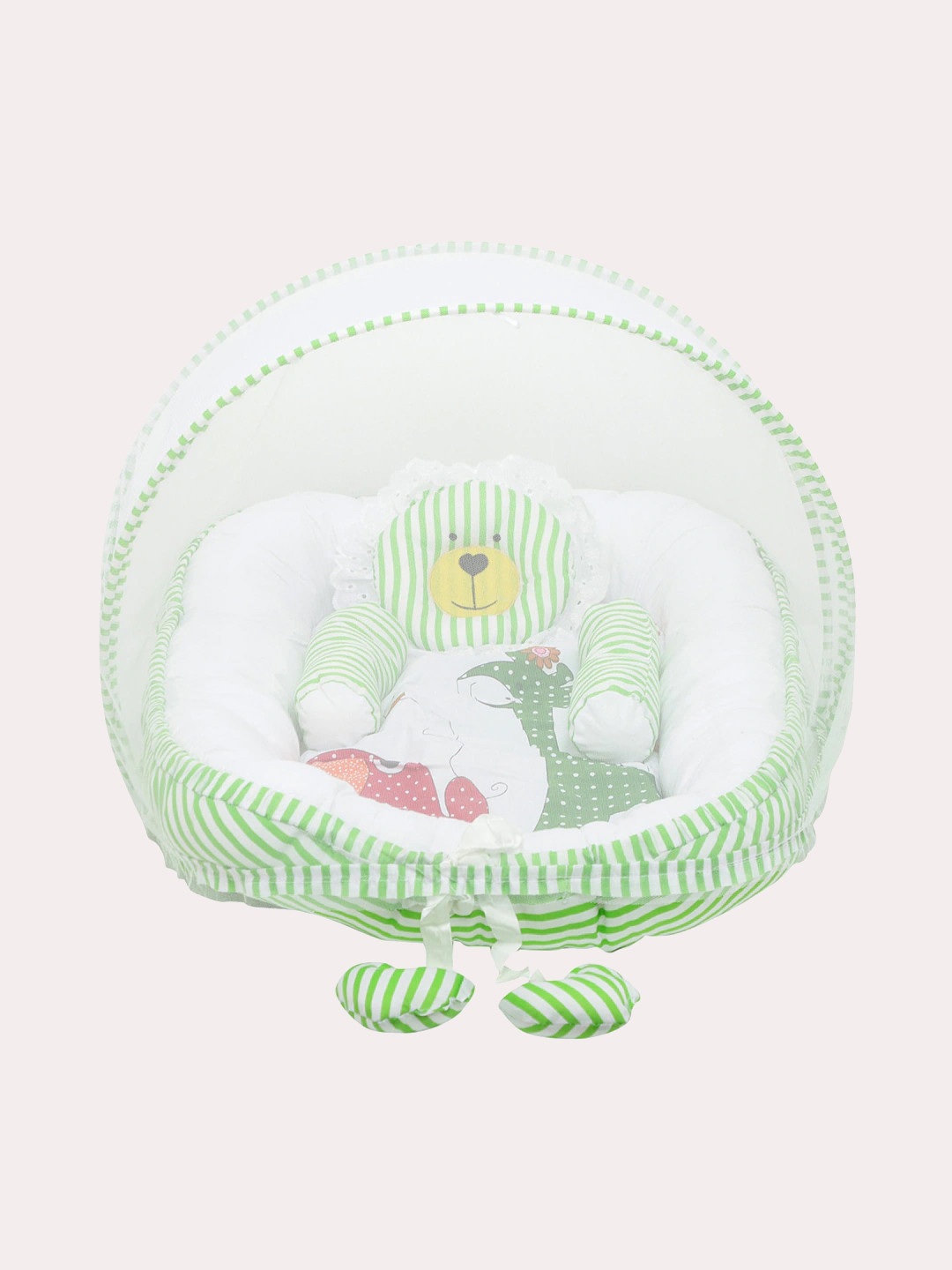 

Superminis Infant Kids Green & White Cotton Bedding Set with Mosquito Net
