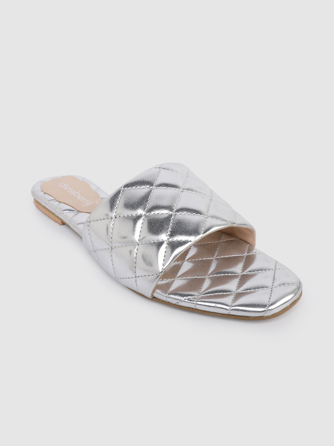 

DressBerry Women Silver-Toned Textured Open Toe Flats