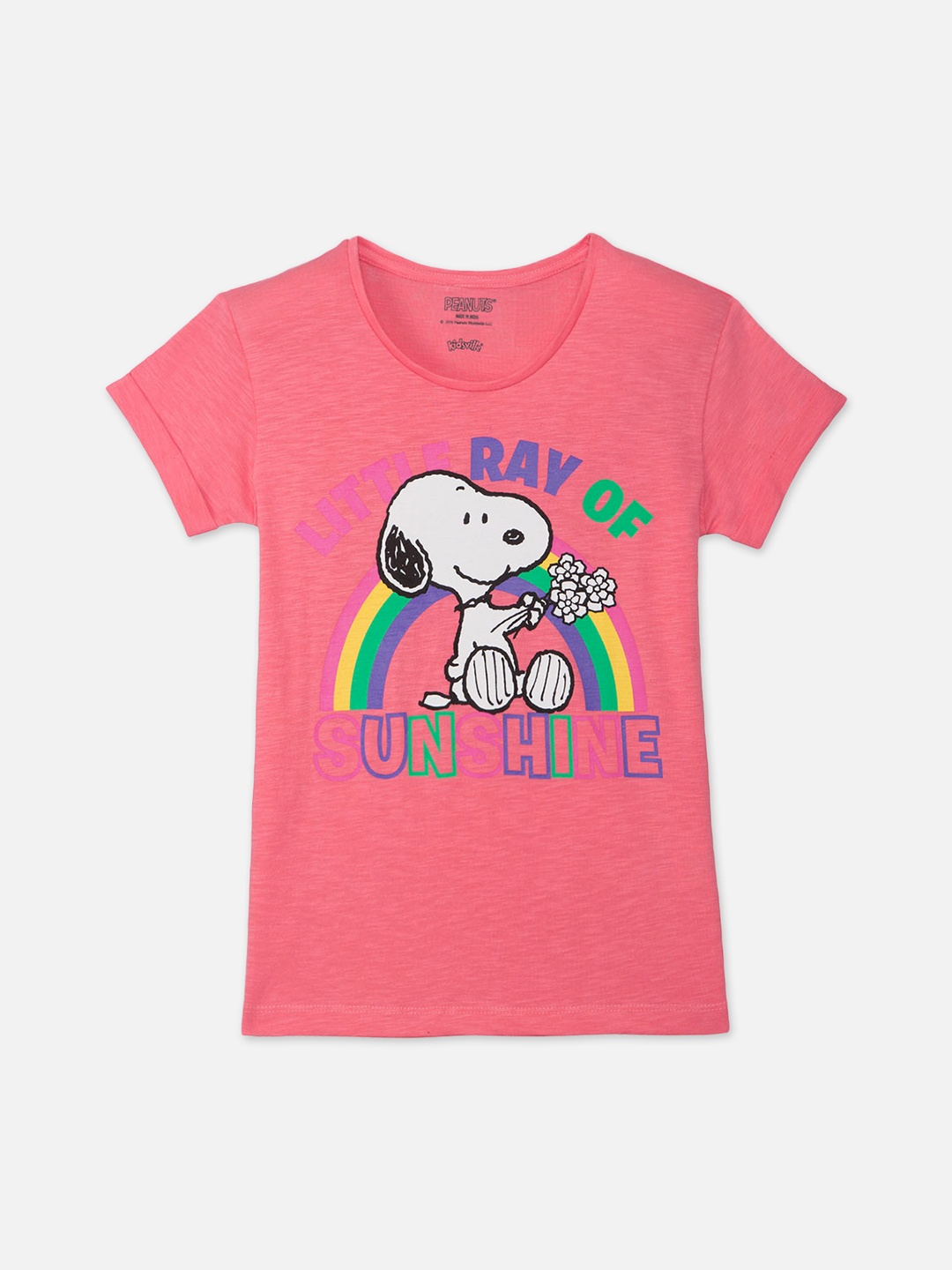 

Kids Ville Girls Pink Snoopy Printed Round Neck T-shirt