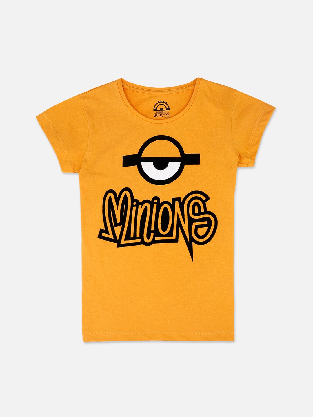 

Kids Ville Girls Orange Minions Printed Cotton Round Neck Pure Cotton T-shirt