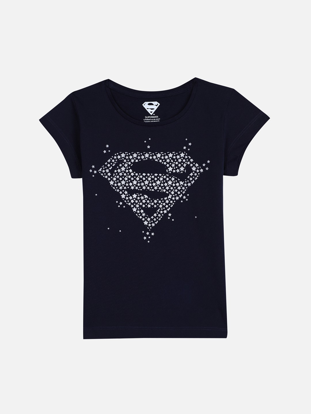 

Kids Ville Girls Navy Blue Supergirl Printed Round Neck T-shirt