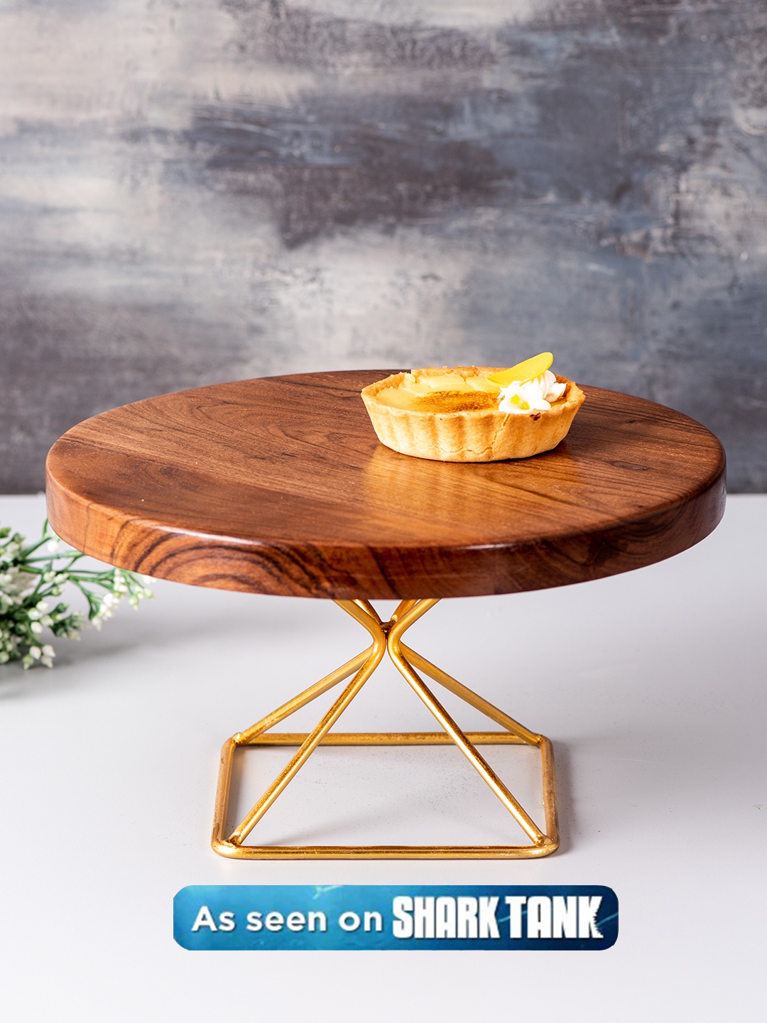 

nestroots Brown & Gold-Toned Solid Teak Wood Cake Stand