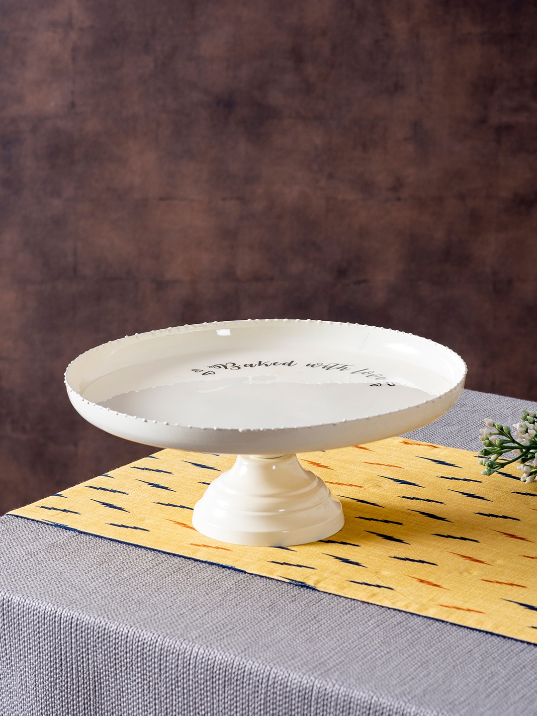 

nestroots Set of White & Gold-Toned Solid Cake Stand & Tongs