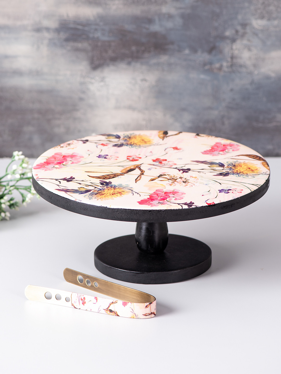 

nestroots Set of Multicoloured Printed Cake Stand & Tong, Multi