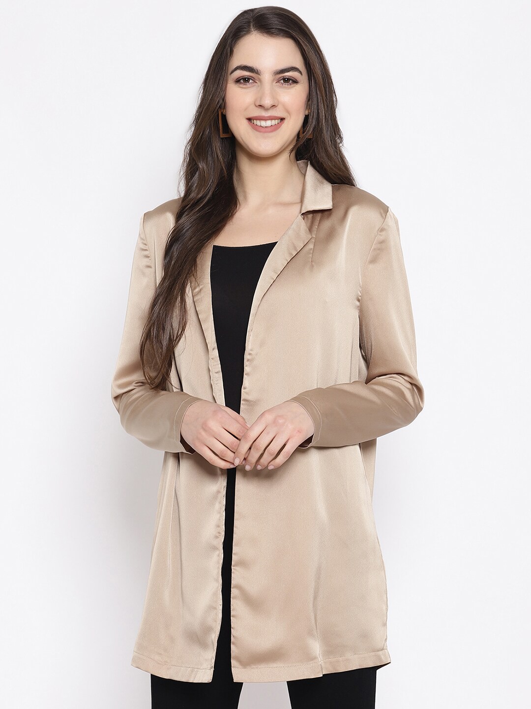 

iki chic Women Beige Solid Open Front Shrug