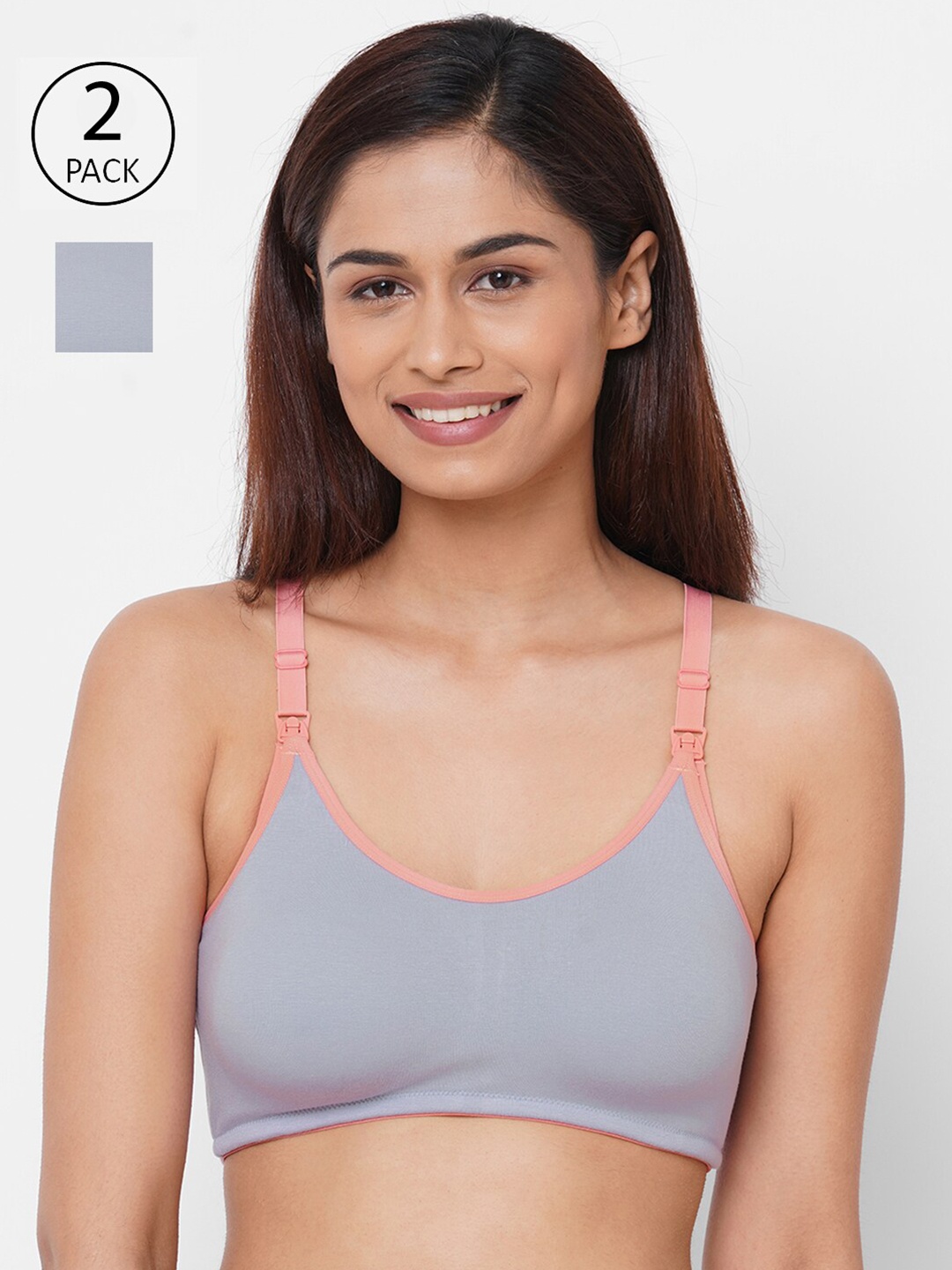 

Inner Sense Pack of 2 Grey & Peach-Coloured Solid Padded Maternity Sustainable Bra IMB004B_4B--Grey