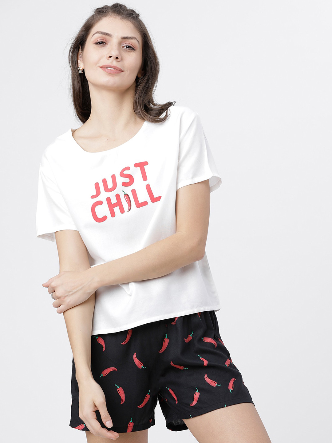 

Tokyo Talkies Women White & Black Printed Night Suit