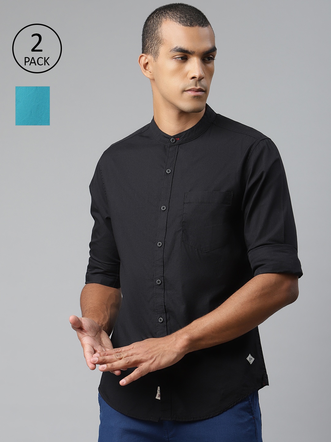 

Roadster Men Pack of 2 Regular Fit Solid Casual Shirt, Black