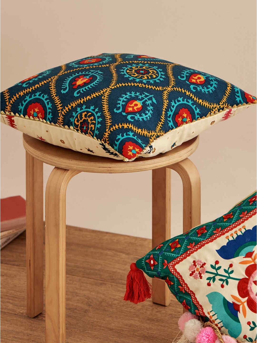 

Chumbak Blue & Yellow Set of Single Ethnic Motifs Square Cushion Covers