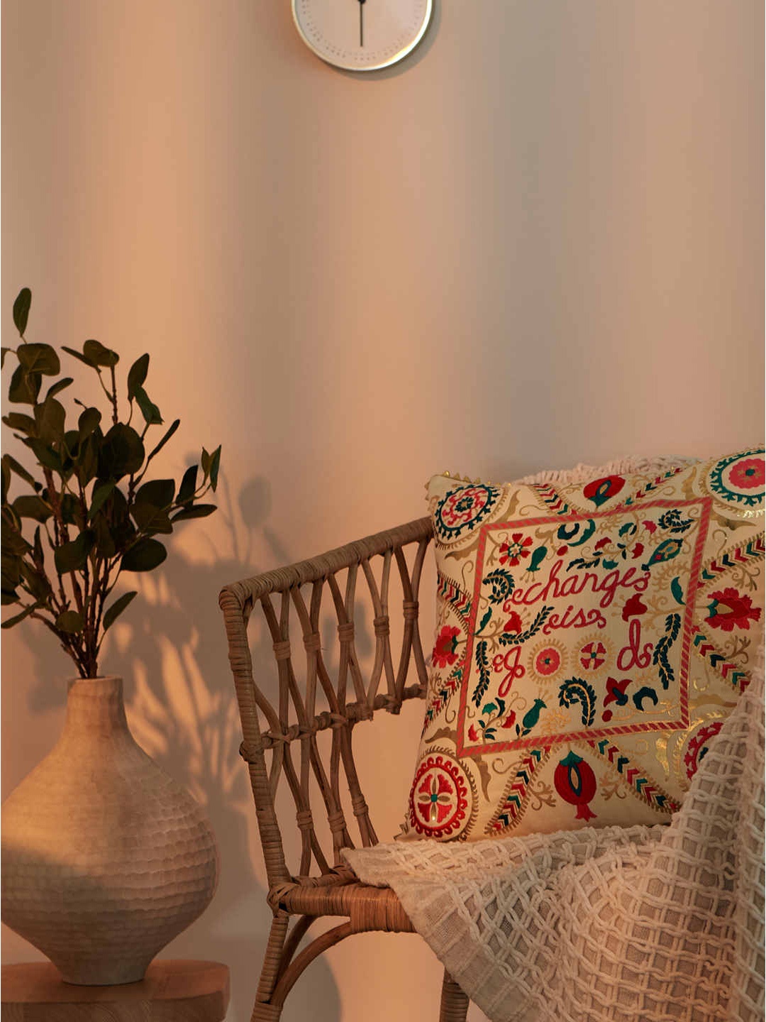 

Chumbak Orange & White Single Ethnic Motifs Square Reversible Cushion Cover