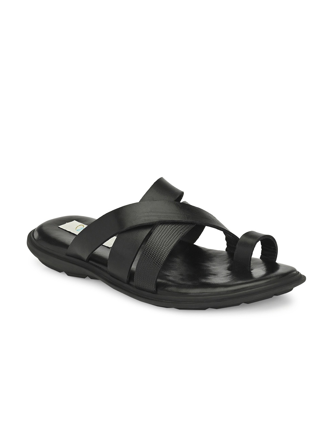 

Delize Men Black Leather Comfort Sandals