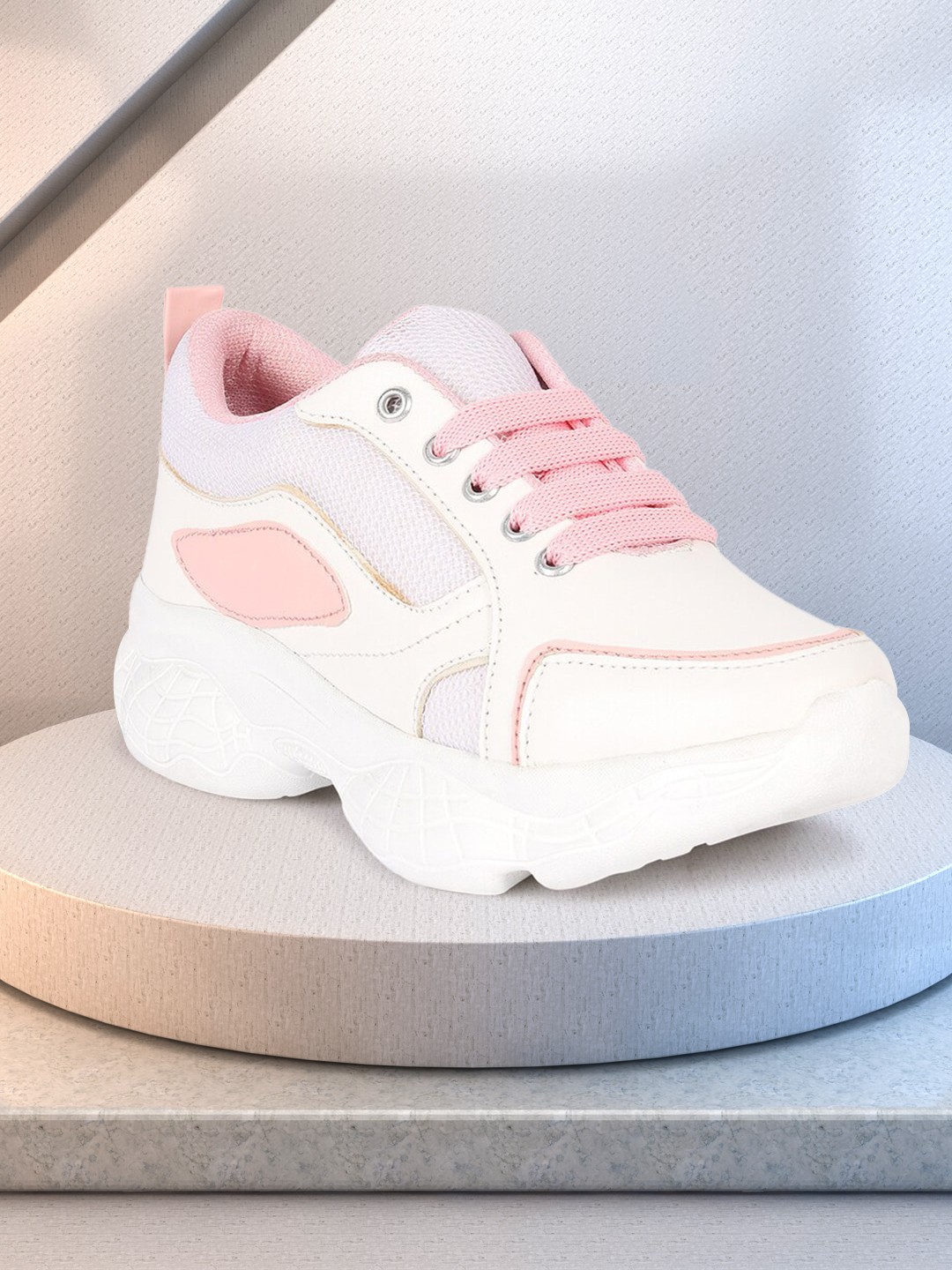 

Bella Toes Women White & Pink Mesh Walking Shoes
