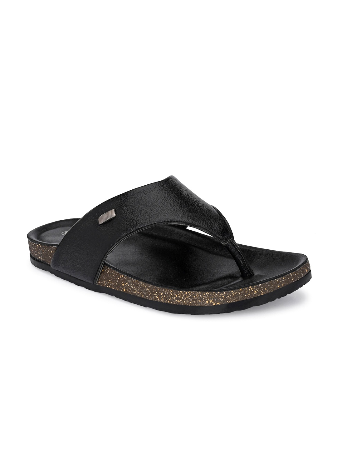 

SHENCES Men Black Leather Comfort Sandals