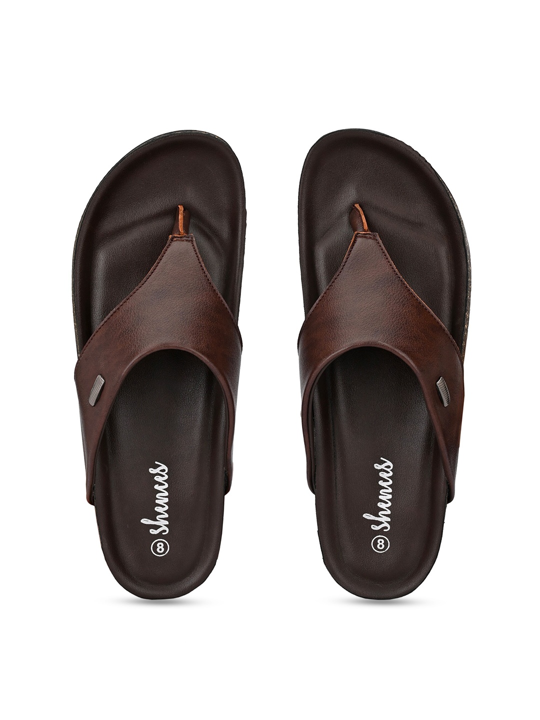 

SHENCES Men Brown Leather Comfort Sandals