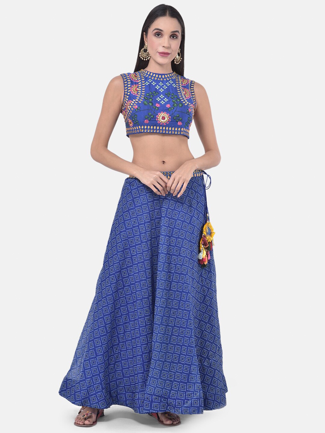 

Neerus Blue & Green Embroidered Ready to Wear Lehenga & Blouse with Dupatta