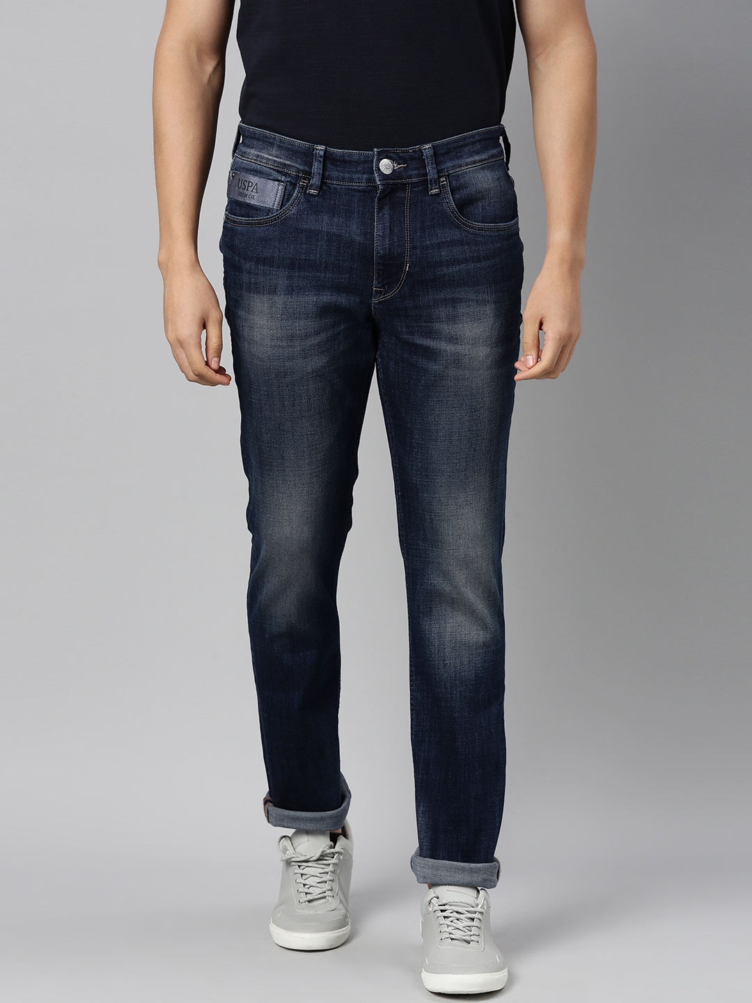 

U S Polo Assn Denim Co Men Blue EcoVero Slim Tapered Fit Light Fade Stretchable Jeans