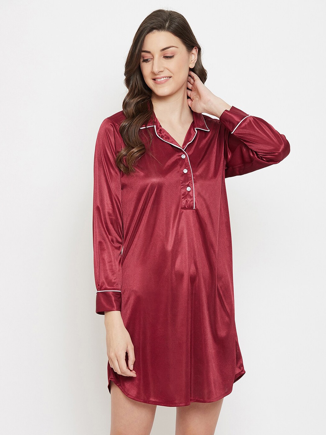 

Clovia Button Me Up Short Nightdress, Maroon