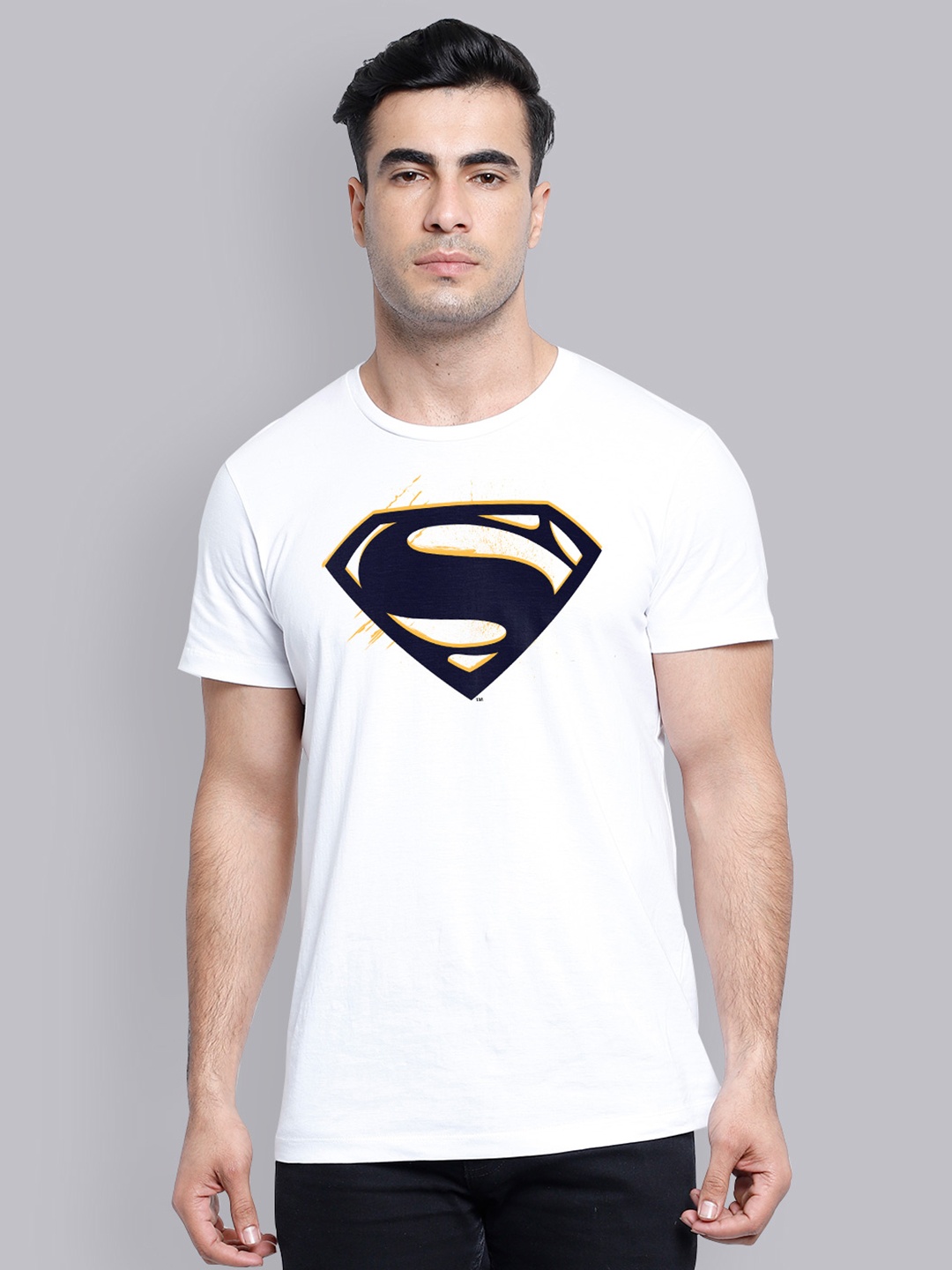 

Free Authority Men White Superman Printed Round Neck Pure Cotton T-shirt