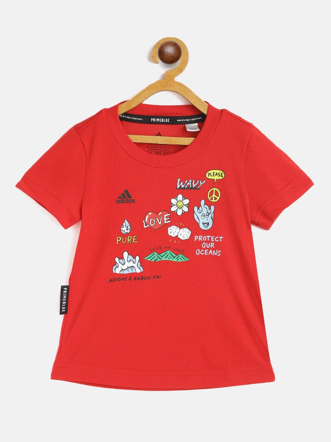 

ADIDAS Girls Red Printed Aaron Kai Round Neck Pure Cotton Sustainable T-shirt