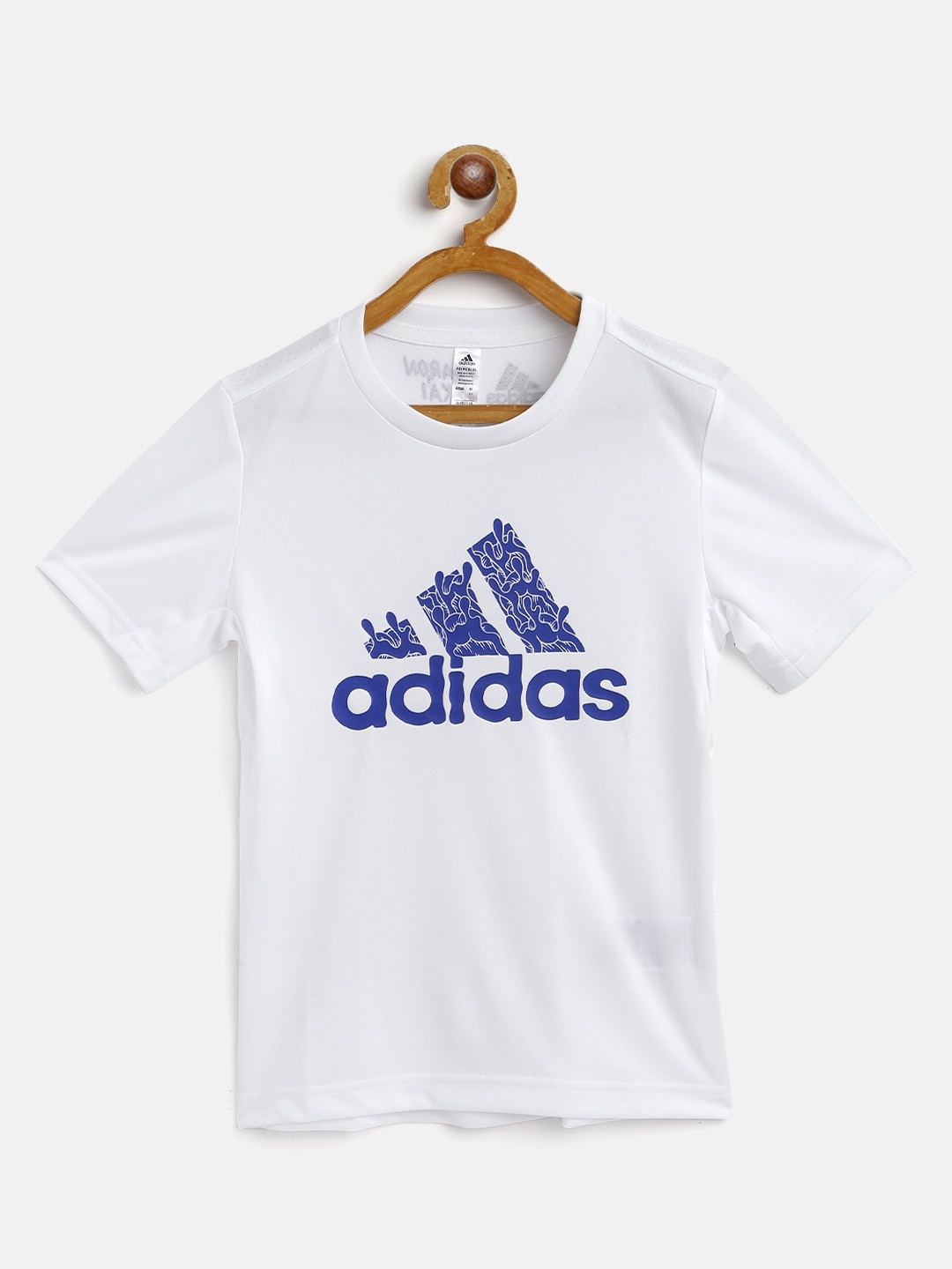 

ADIDAS Boys White & Blue Brand Logo Print B AK P.BLUE Round Neck Training Sustainable T-shirt