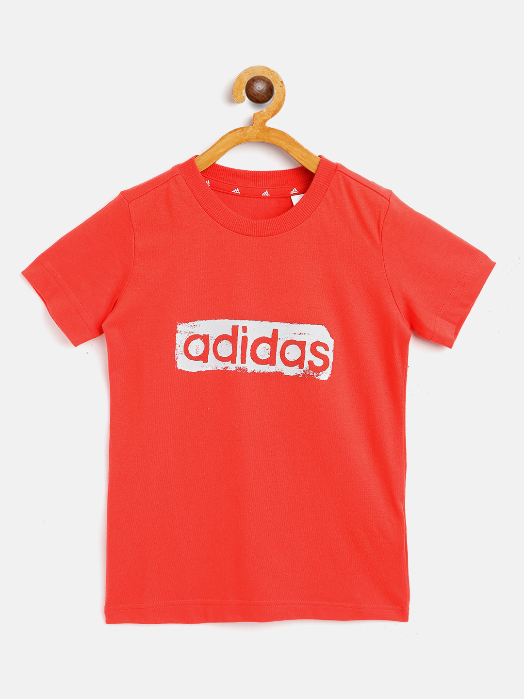 

ADIDAS Boys Red & White Brand Logo Print G T2 Round Neck Cotton Sustainable T-shirt