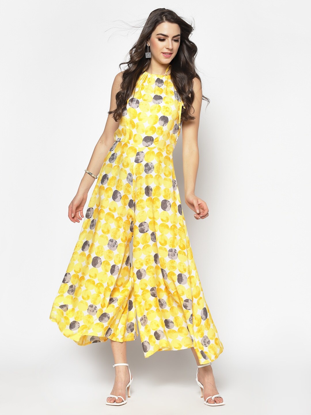 

Sera Women Yellow & Black Printed Basic Flared Jumpsuit