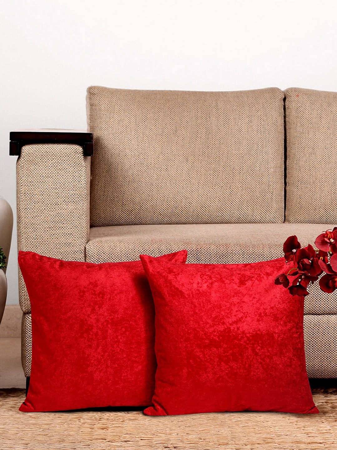 

HOSTA HOMES Red Set of 2 Solid Square Cushion Covers