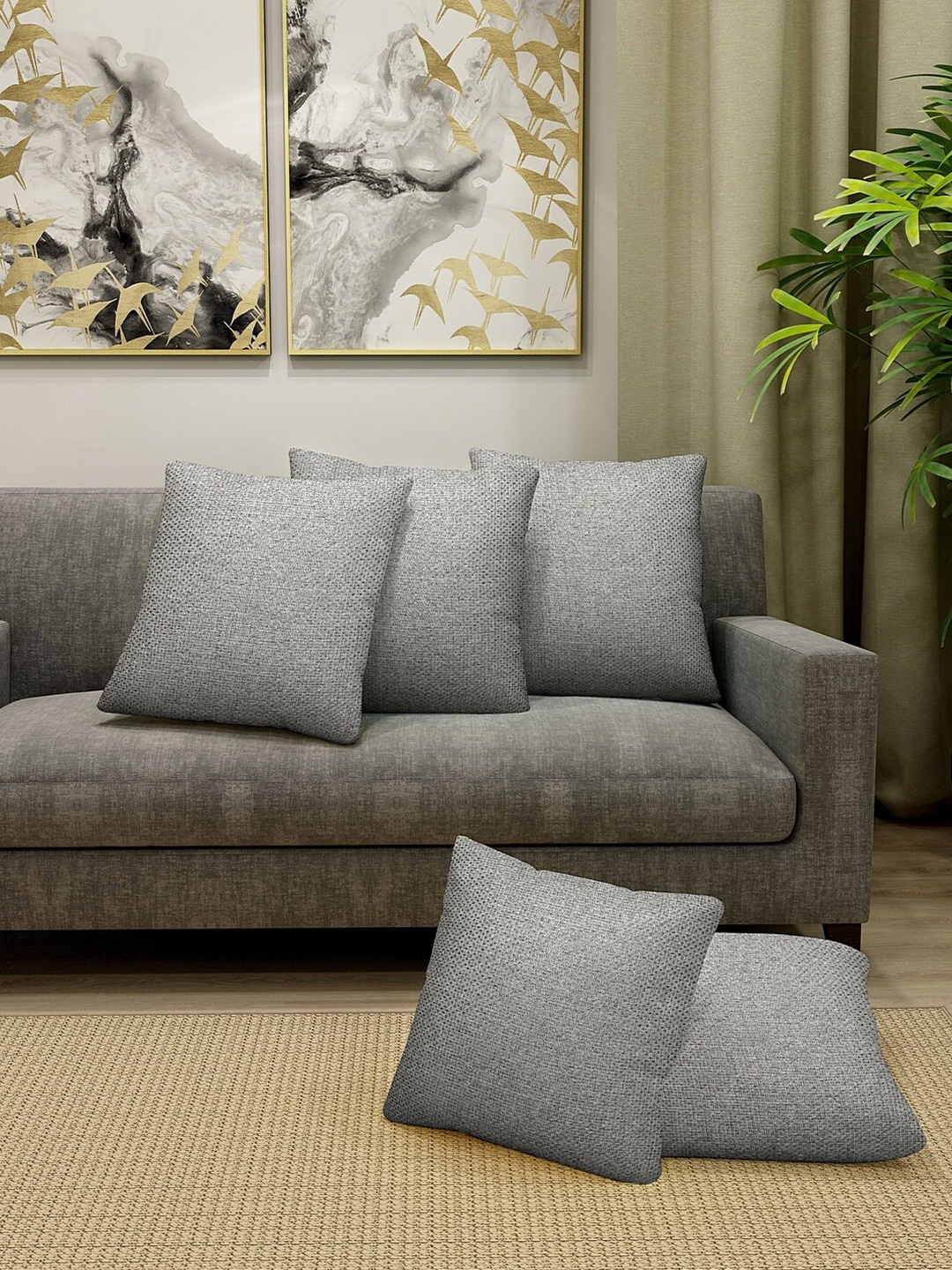 

HOSTA HOMES Grey Set of 5 Self Design Square Cushion Covers