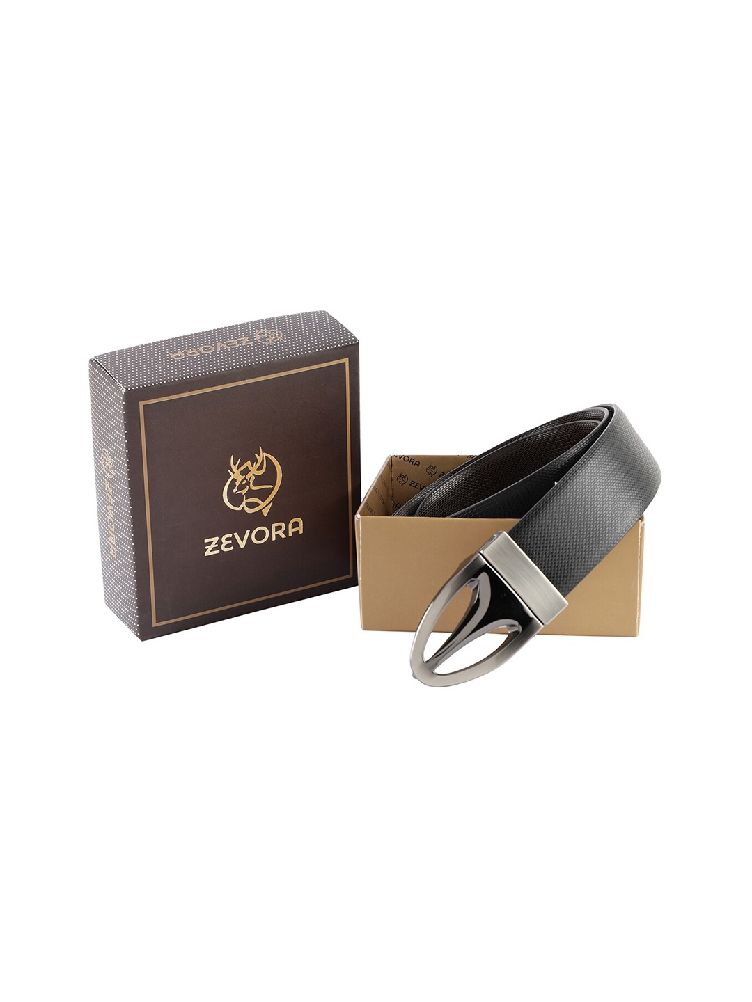 

ZEVORA Men Black Textured Reversible Belt