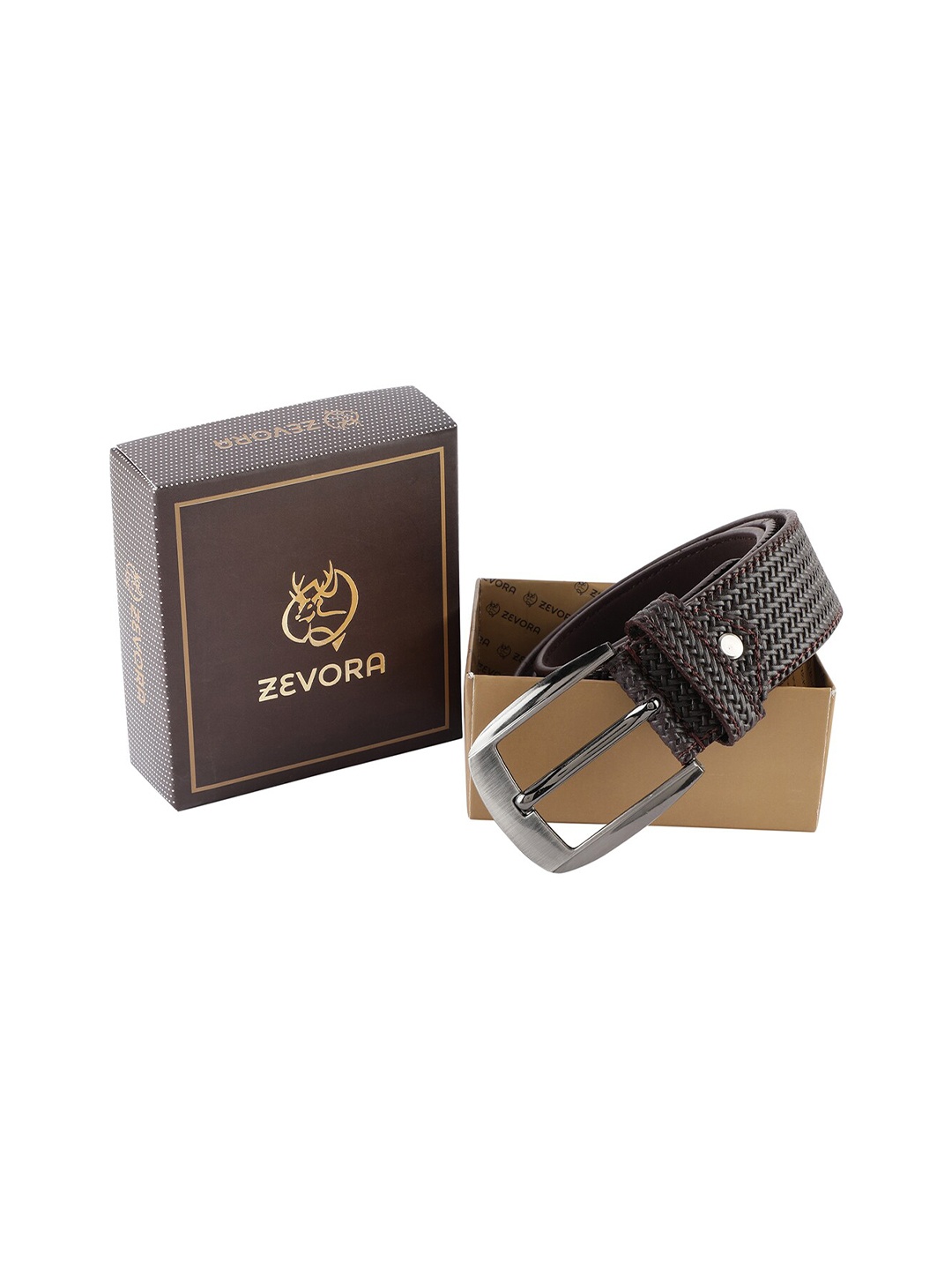 

ZEVORA Men Brown Textured Belt