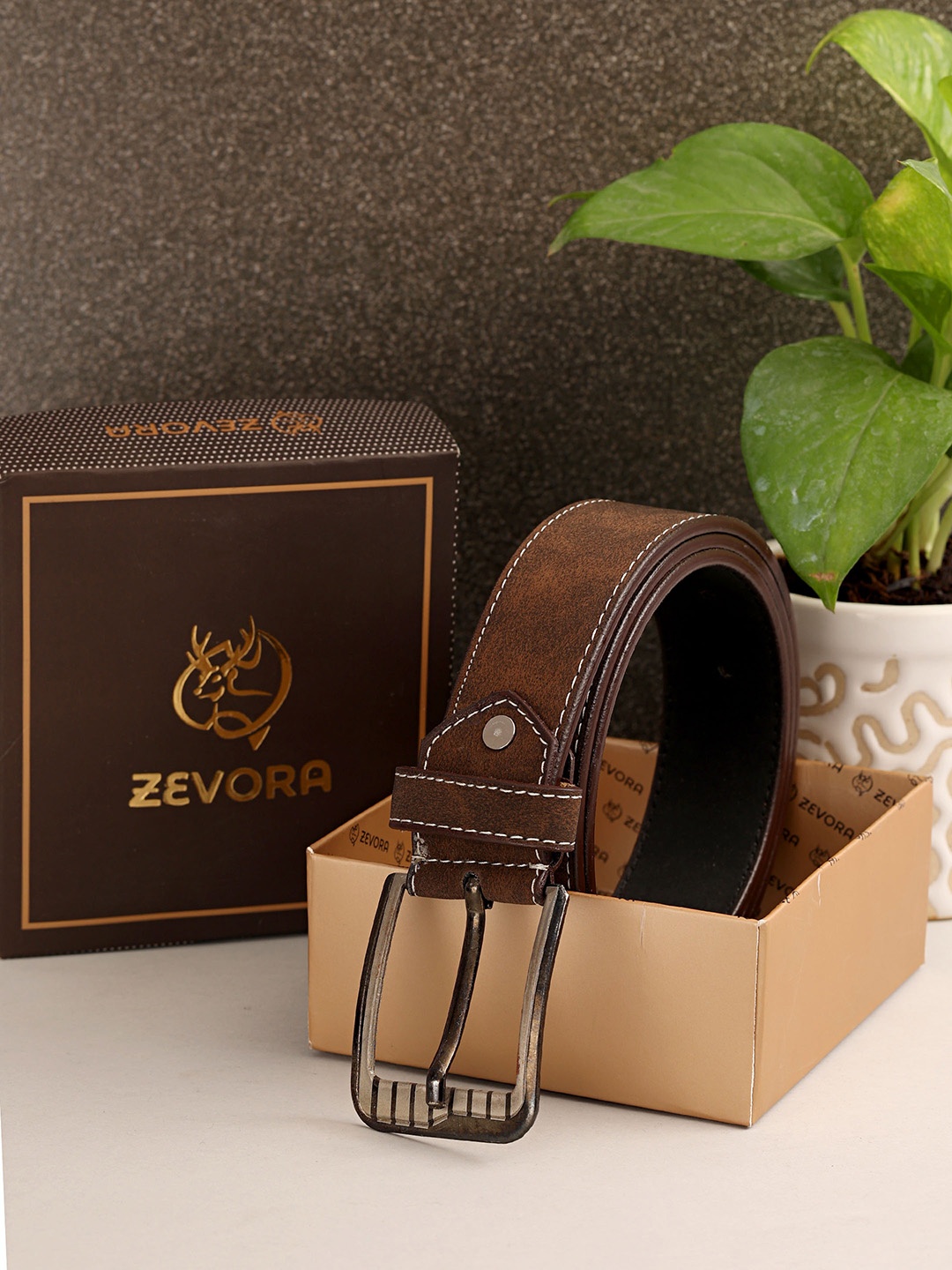 

ZEVORA Men Brown Textured Belt