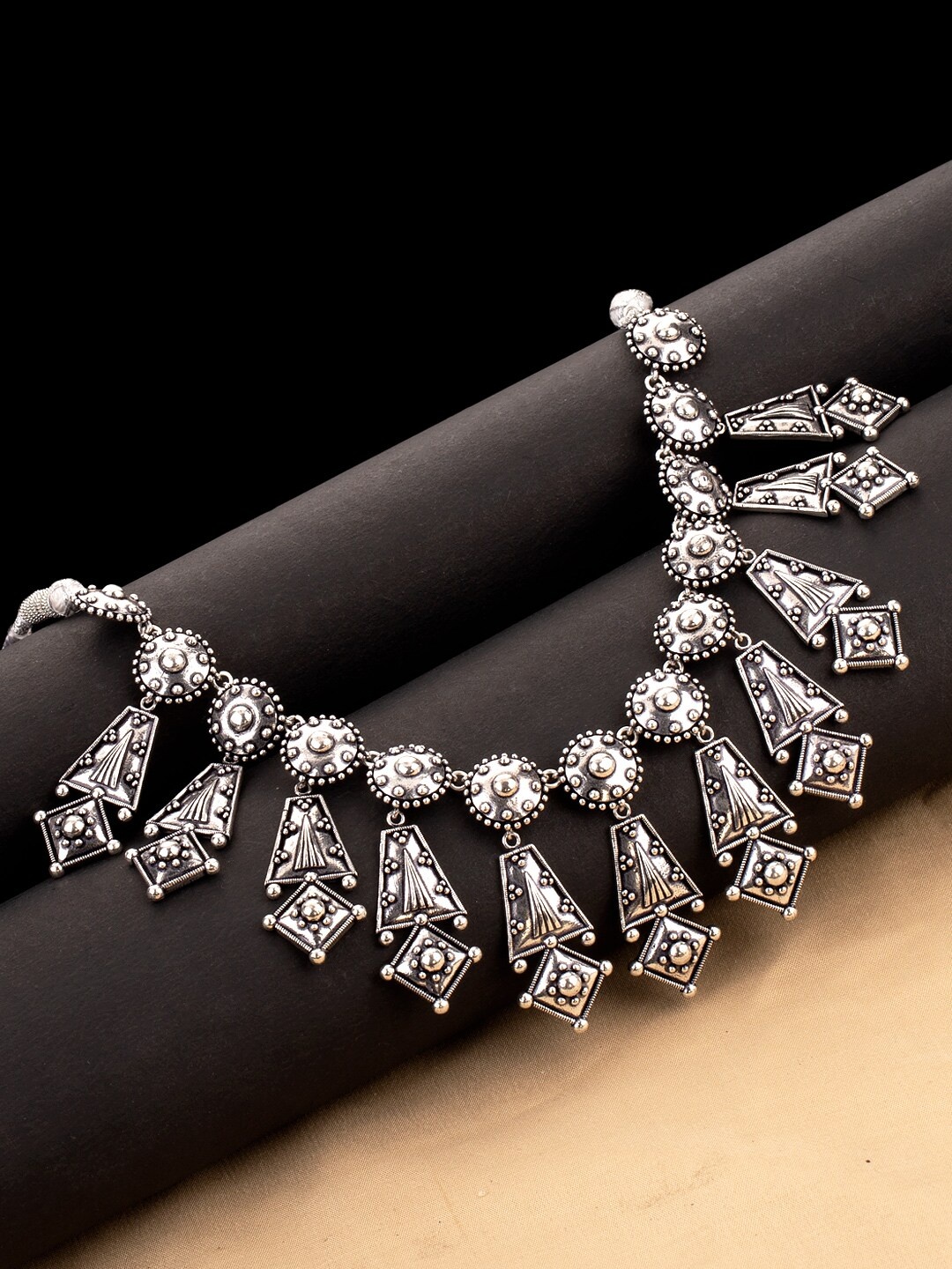 

Voylla Silver-Toned Brass Silver-Plated Oxidised Necklace