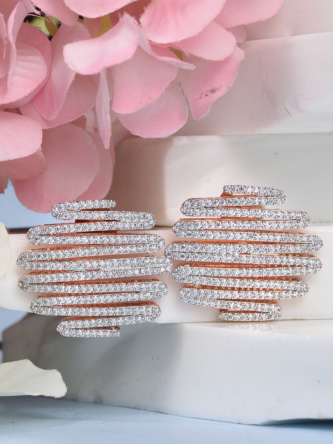 

Saraf RS Jewellery White Rose Gold-Plated Handcrafted Contemporary Studs