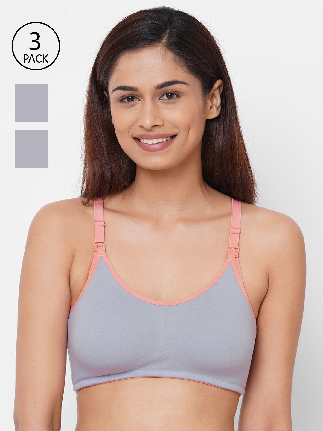 

Inner Sense Pack Of 3 Grey Solid Non-Wired Non Padded Maternity Sustainable Bra IMB004B_4B_4B
