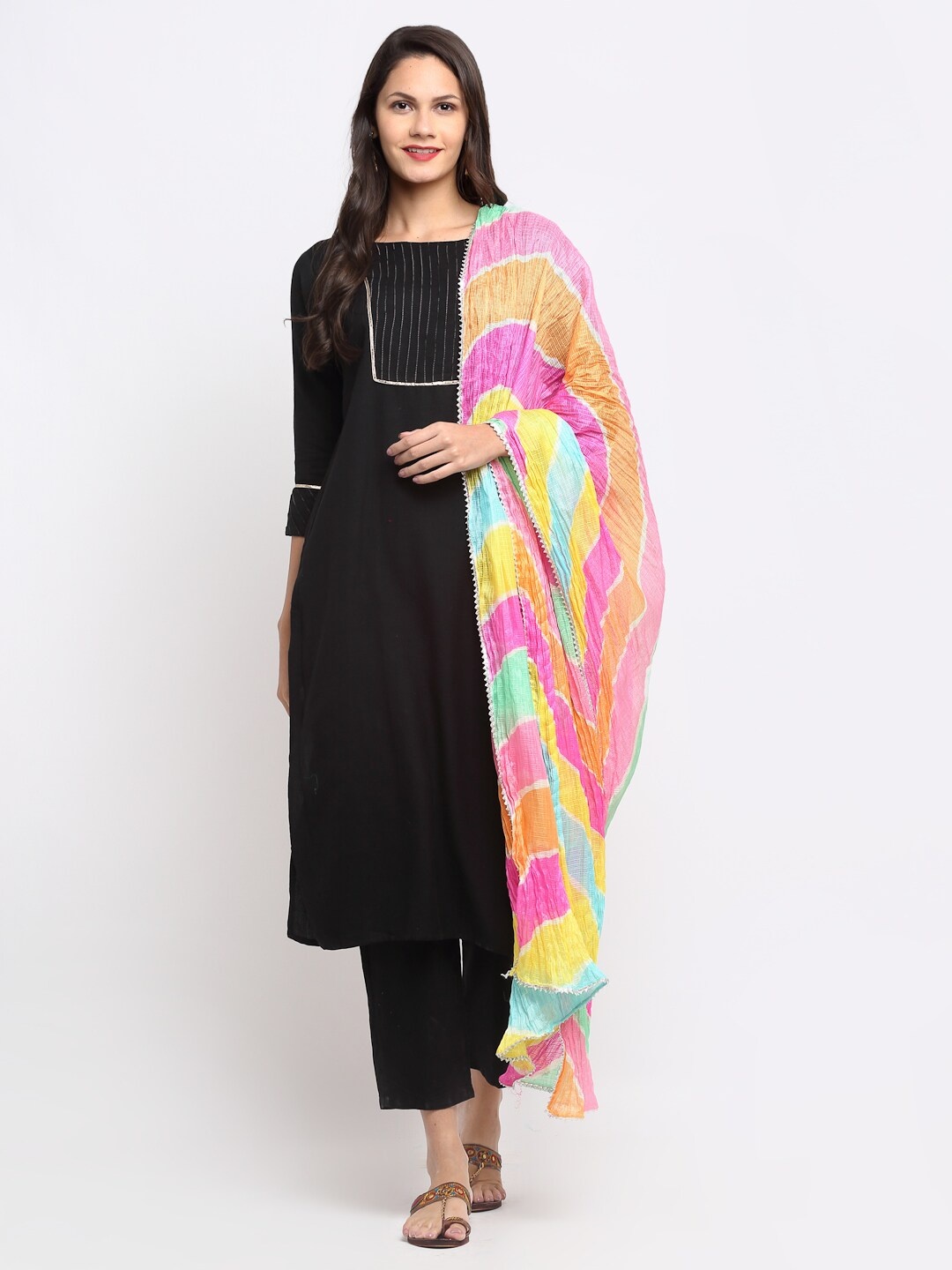 

SOUNDARYA Yellow & Pink Striped Dupatta