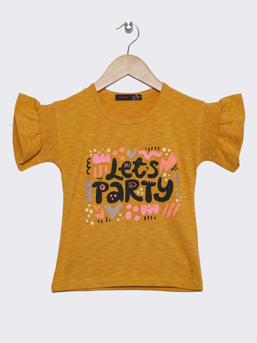 

Ziama Girls Mustard Printed Regular Top